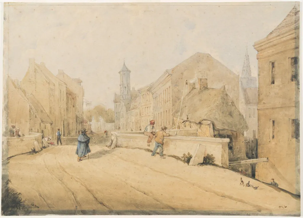 Street, with Bridge and Figures, by Francia, watercolor, 1827