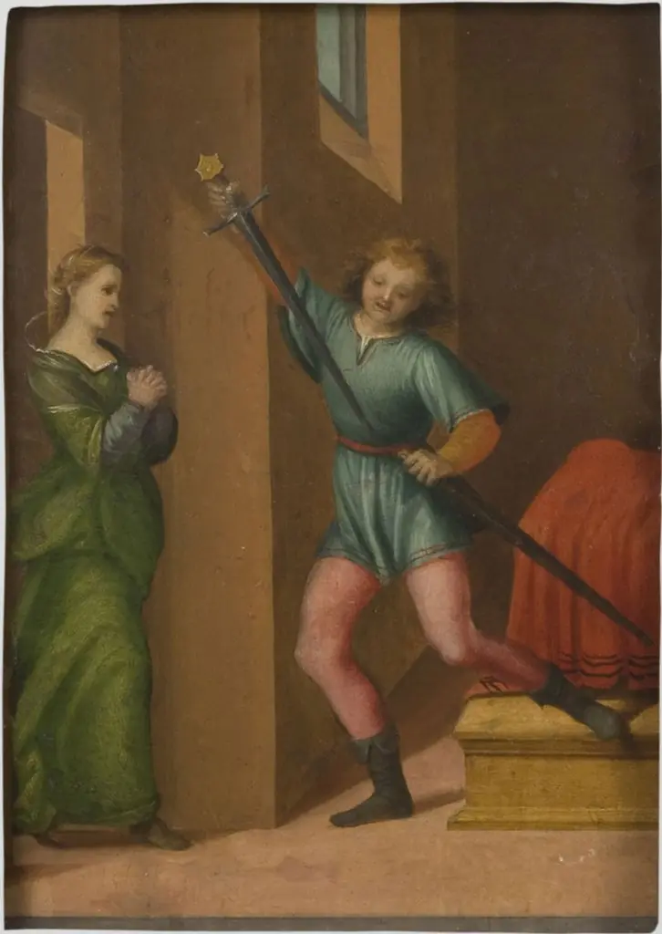 Saint Julian the Hospitaler Meeting His Wife after Killing His Parents, by Franciabigio