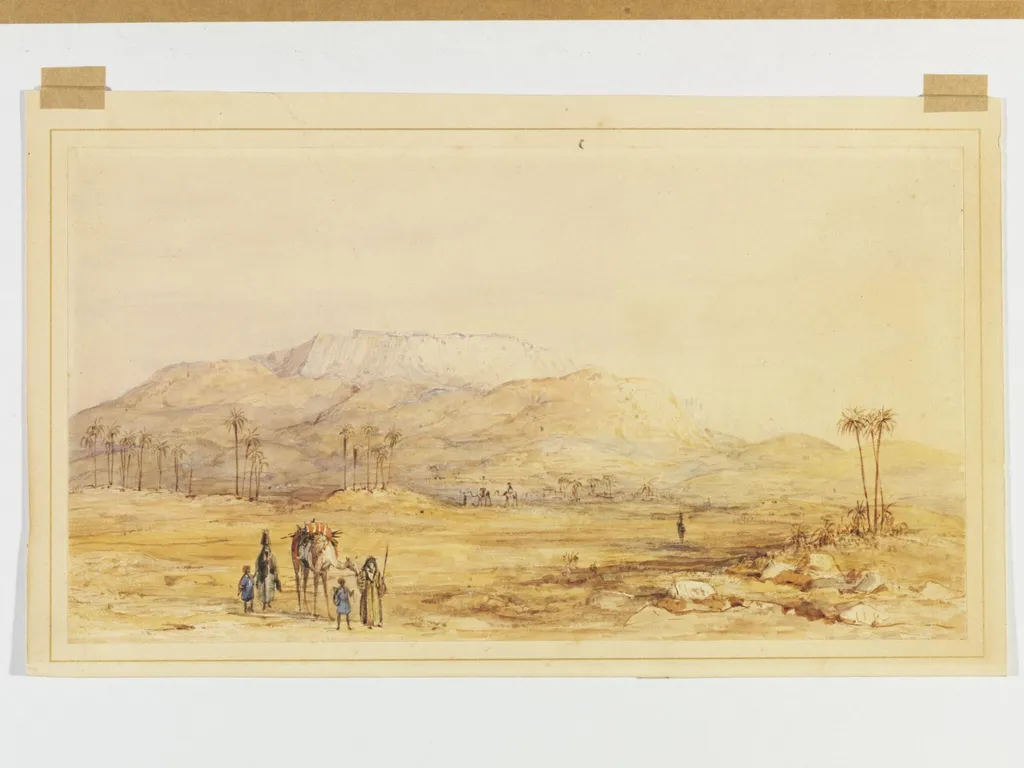 Pyramid of Abu Roash from the Village of Kerdassy, by Francis Arundale, watercolor, 1838