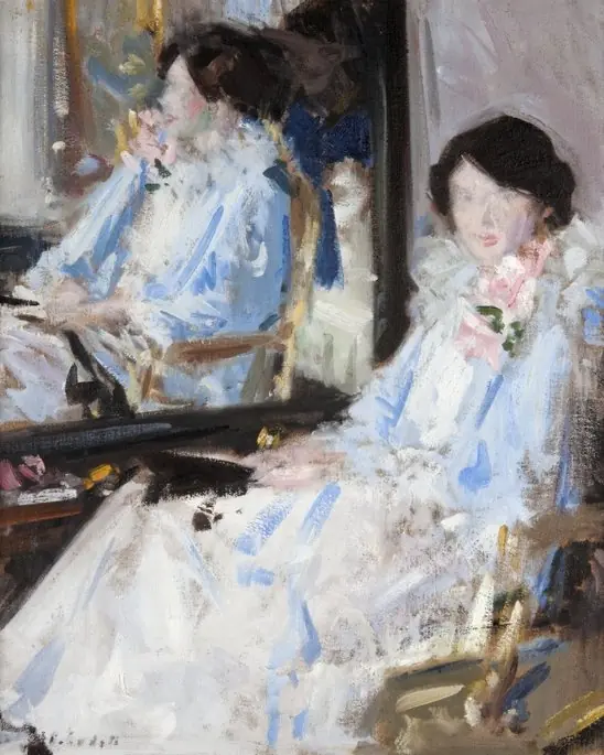 Girl in Blue - Reflections, by Francis Cadell
