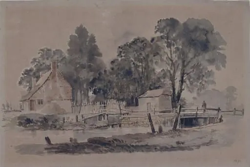 Stream with bridge and cottages, by Francis Danby