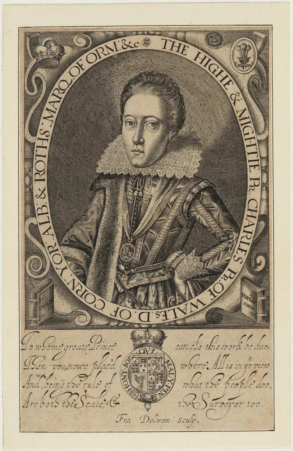 Charles I, as Prince of Wales, by Francis Delaram, ink, 1616