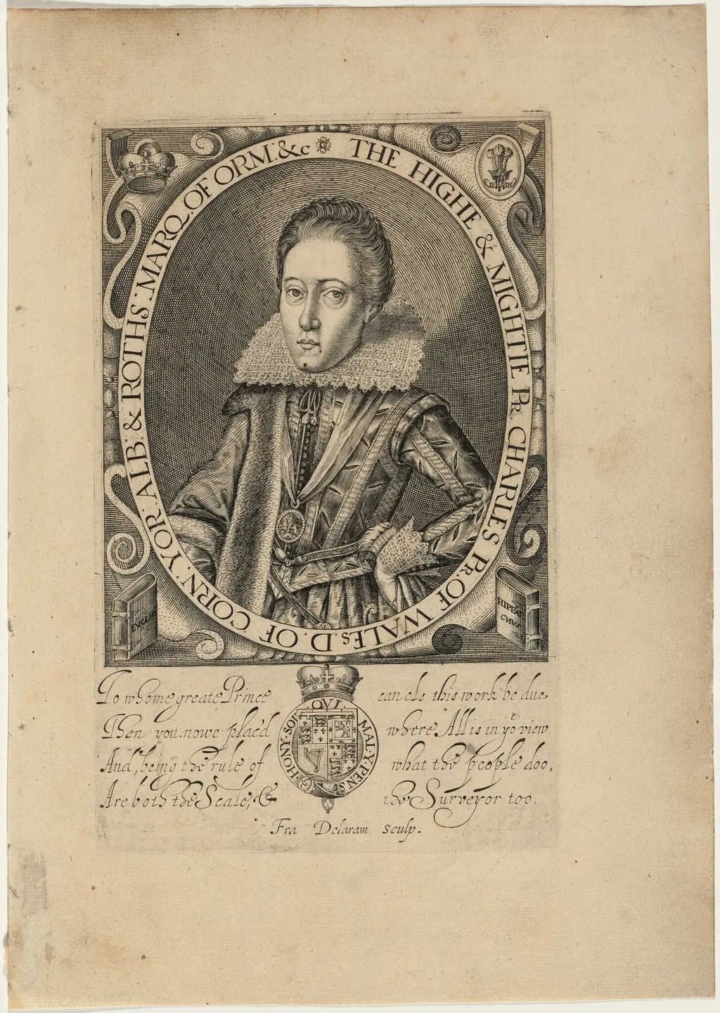 Charles I, as Prince of Wales, by Francis Delaram, ink, 1616
