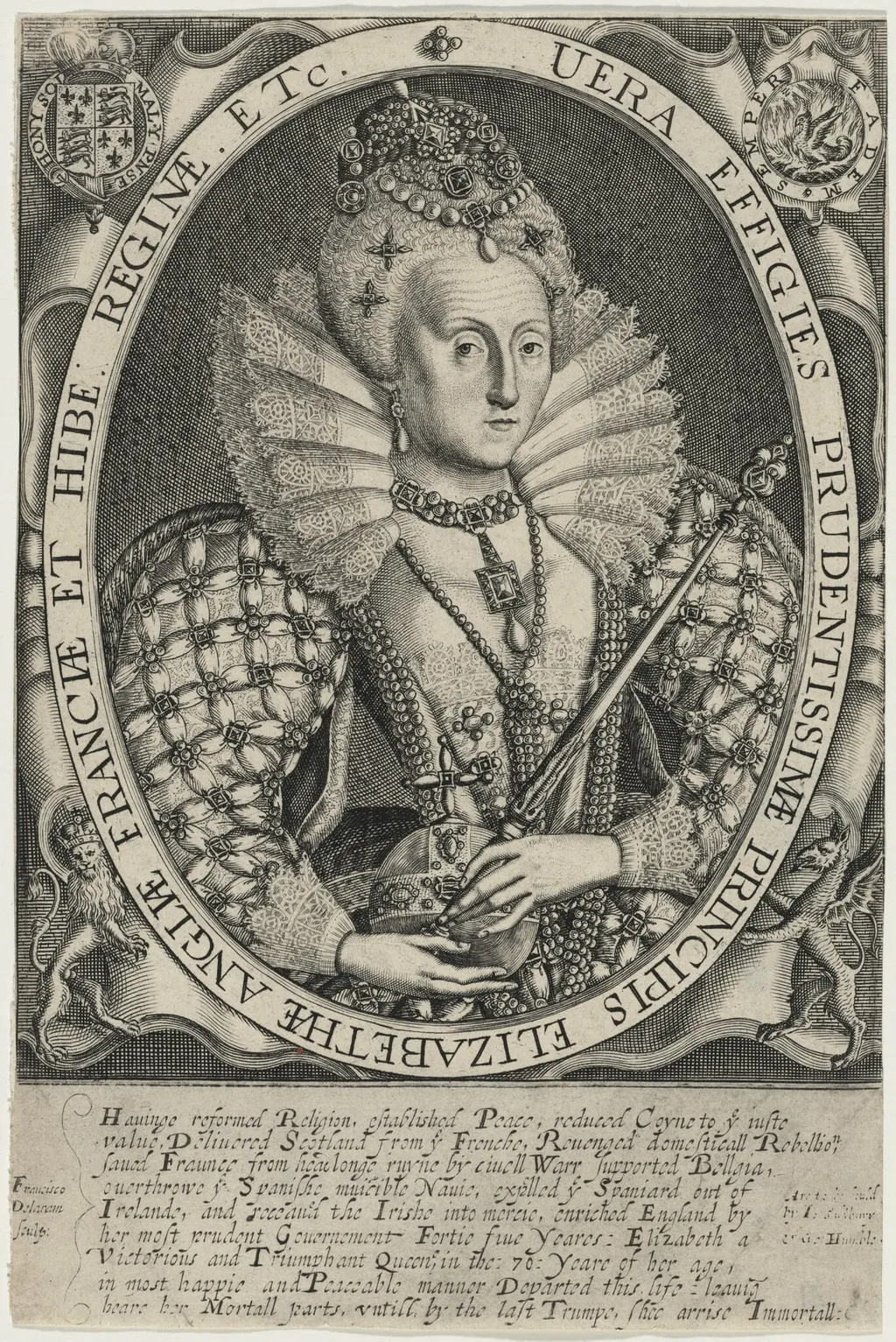 Elizabetha Anglia et Francae et Hibe. Reginae(Queen Elizabeth), by Francis Delaram, ink, 1608
