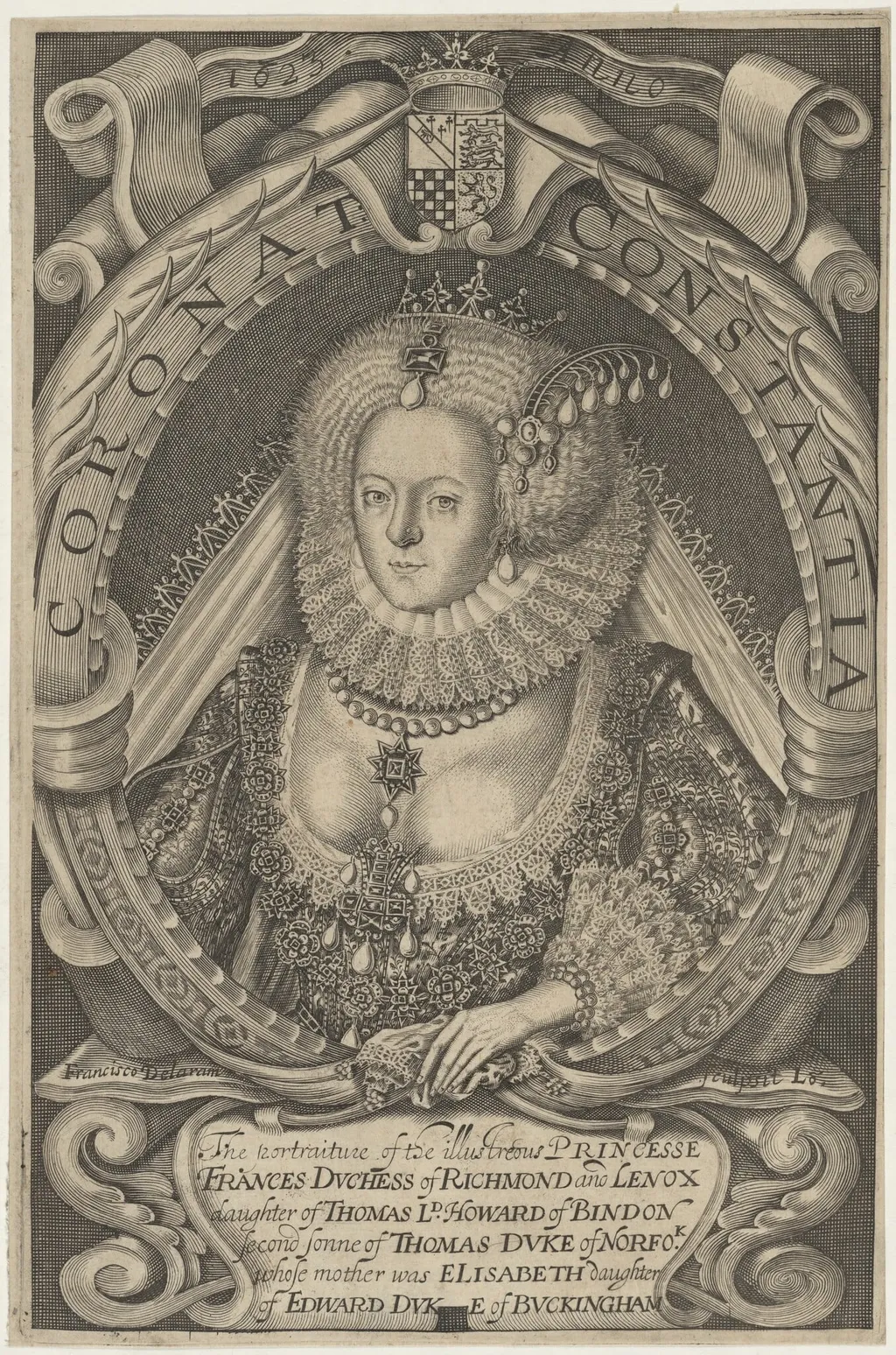 Frances Howard, Duchess of Richmond, by Francis Delaram, ink, 1623