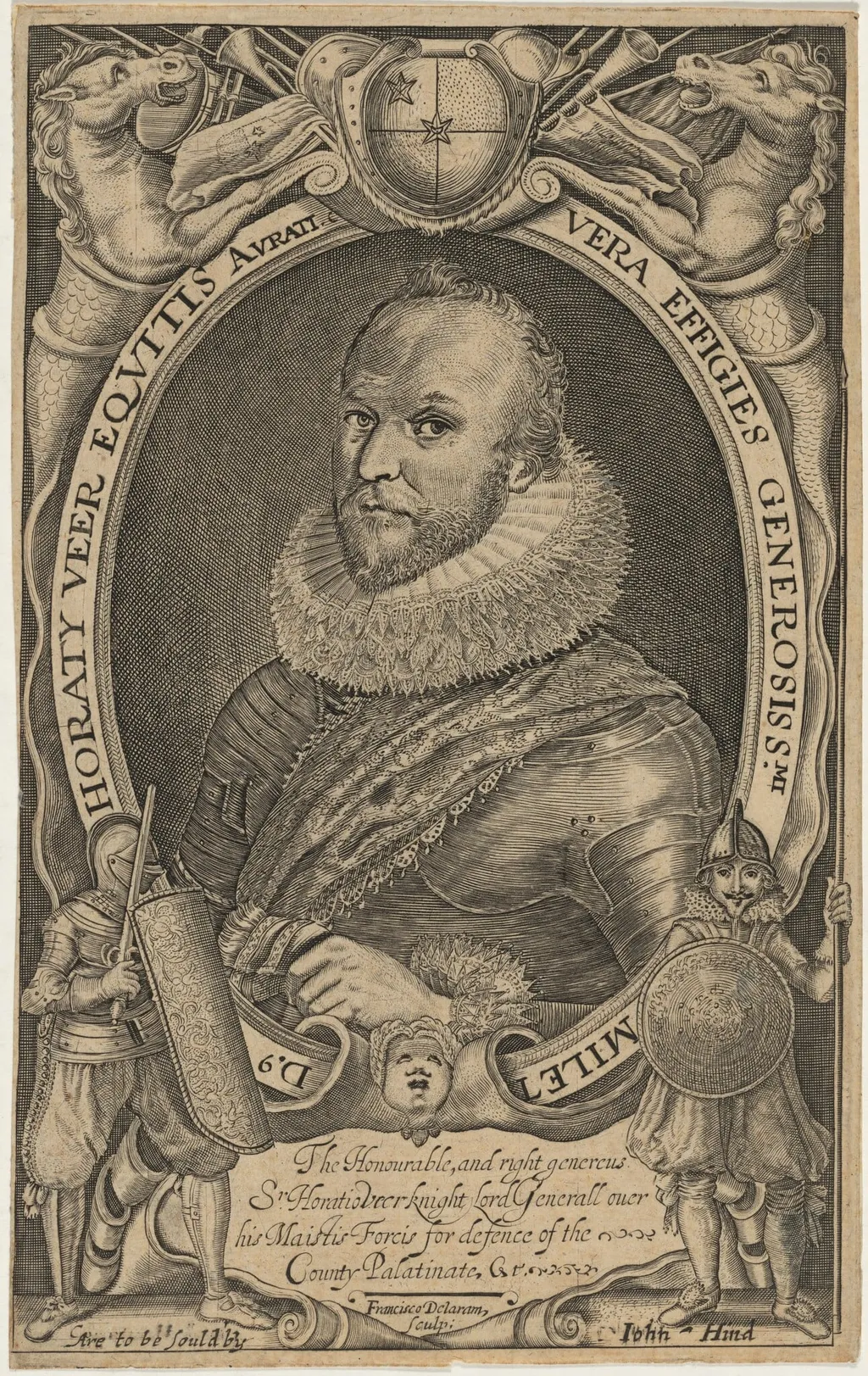 Horaty Veer, Equitus (Horace Vere, Lord Vere of Telbury), by Francis Delaram, ink, 1608