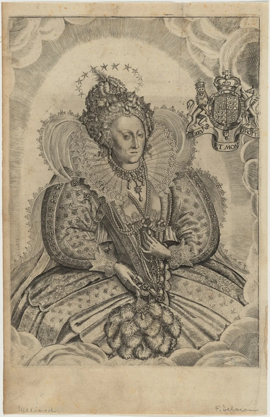 Queen Elizabeth, by Francis Delaram, ink