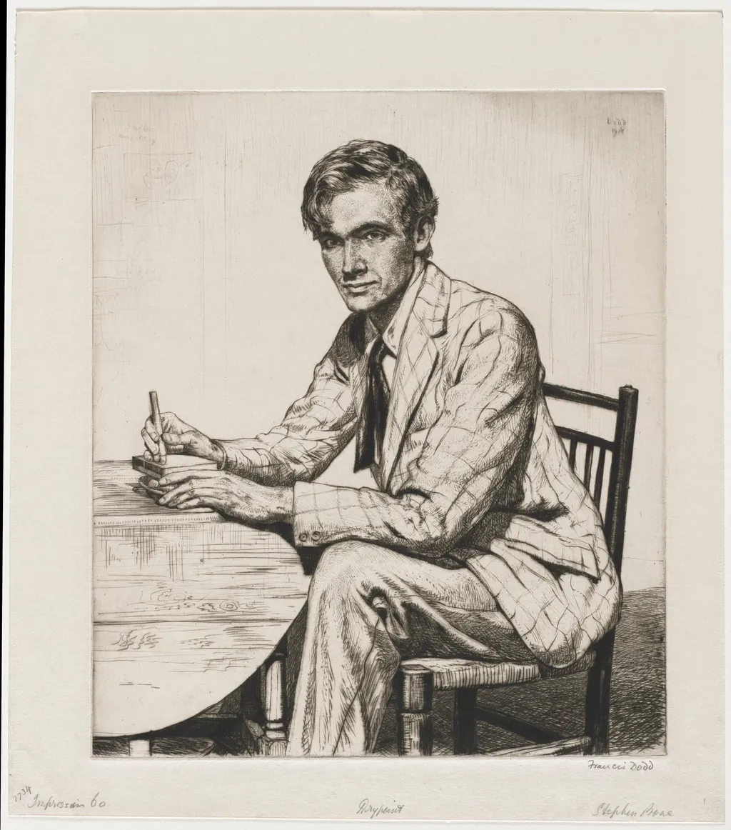 Stephen Bone Cutting a Wood Block, by Francis Dodd, 1928