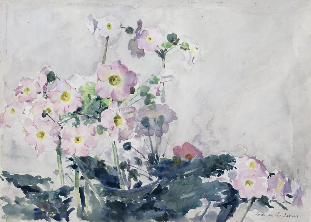 Primulas, by Francis Edward James, watercolor, 1870