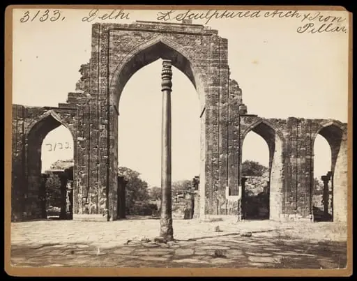 Delhi.  Sculptured Arch & Iron Pillar, by Francis Frith