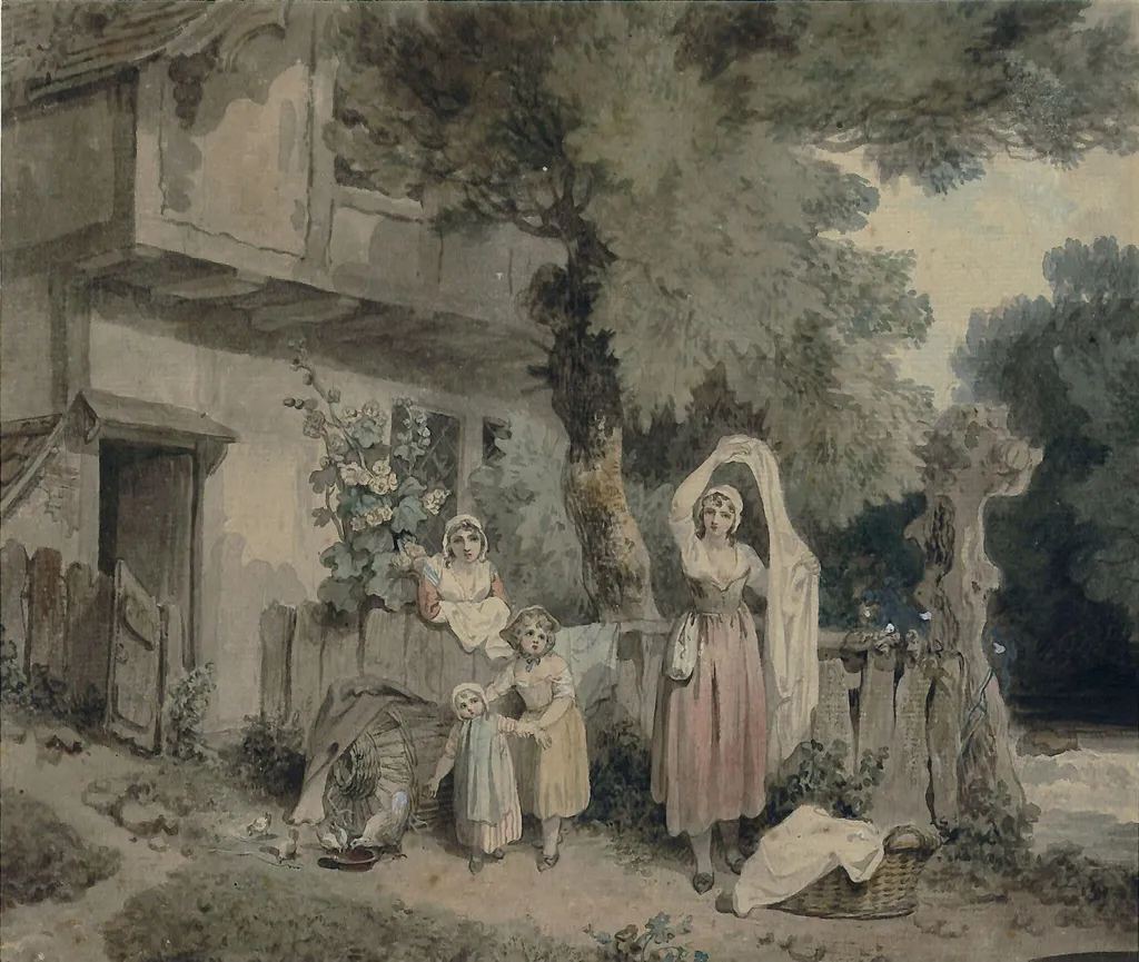 Landscape with cottage and stream, by Francis RA Wheatley, watercolor, 1770