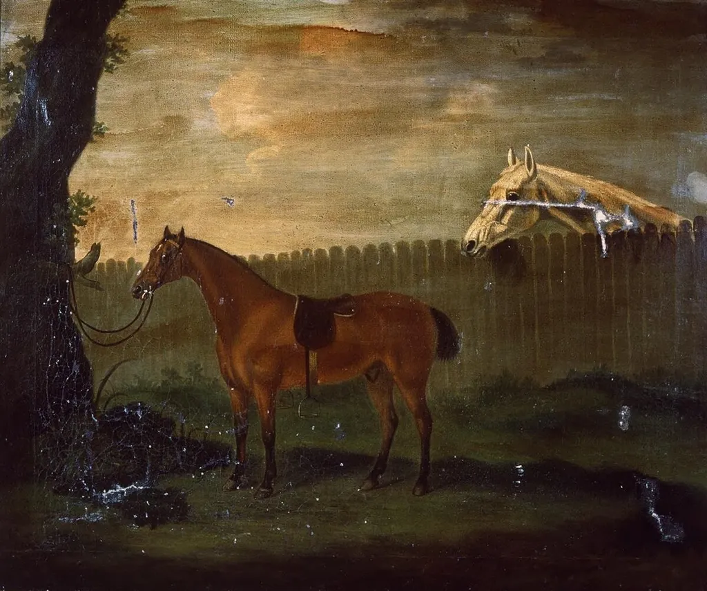 Portrait of hunter tied to tree, by Francis Sartorius, oil, 1760