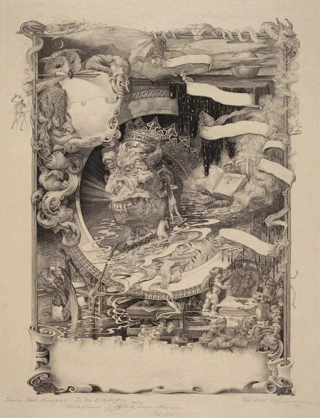 The Bookplate of the Printer's Devil, by Francis Scott King, ink, 1896