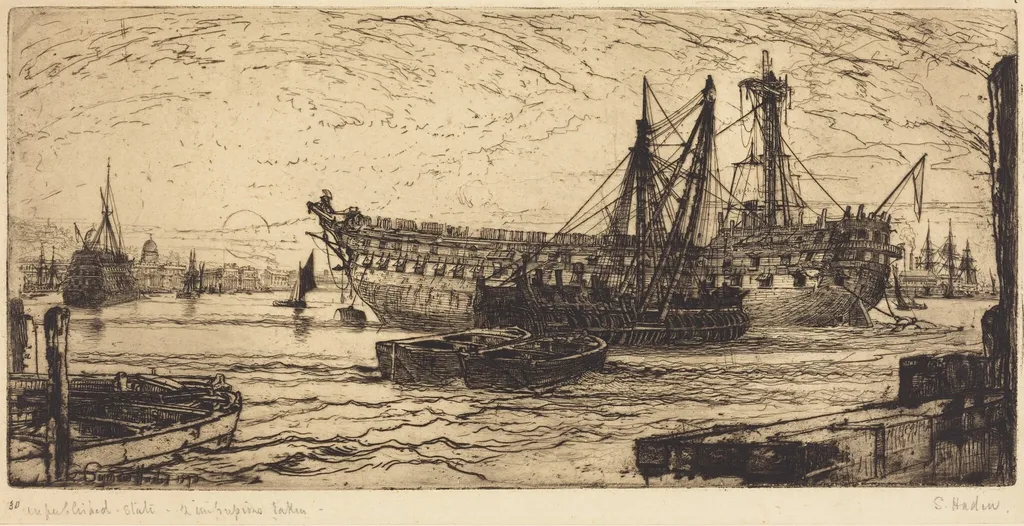 Breaking Up of the Agamemnon, by Francis Seymour Haden, ink, 1870