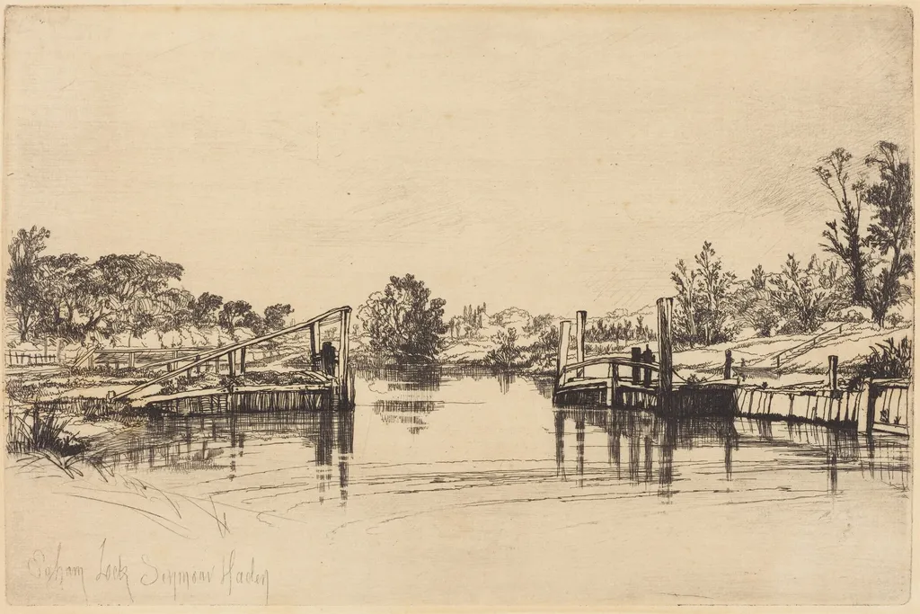 Eagham Lock, by Francis Seymour Haden, ink, 1859