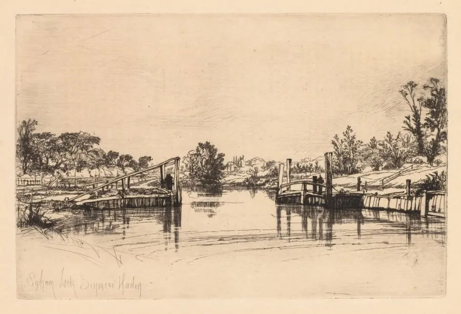 Egham Lock, by Francis Seymour Haden, 1859