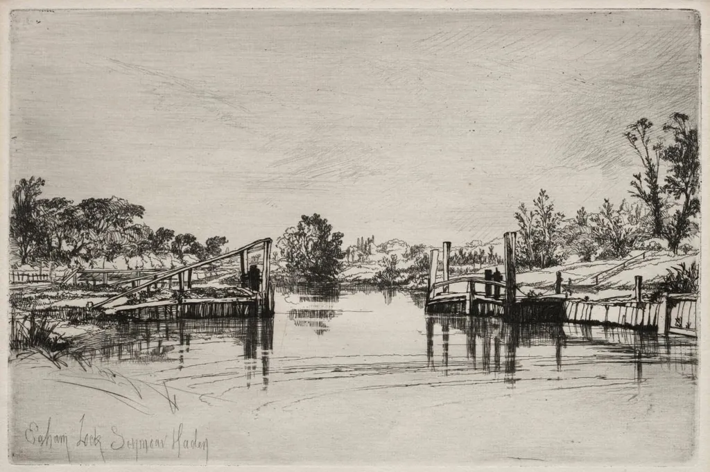 Egham Lock, by Francis Seymour Haden, 1868
