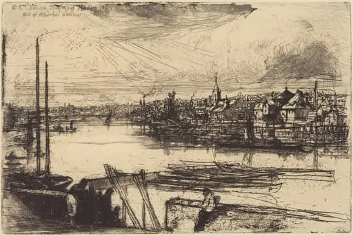 Old Chelsea, Out of Whistler's Window (Battersea Reach), by Francis Seymour Haden