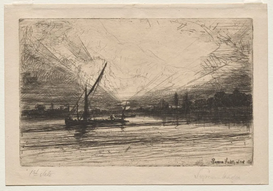 Sunset on the Thames, by Francis Seymour Haden, 1865