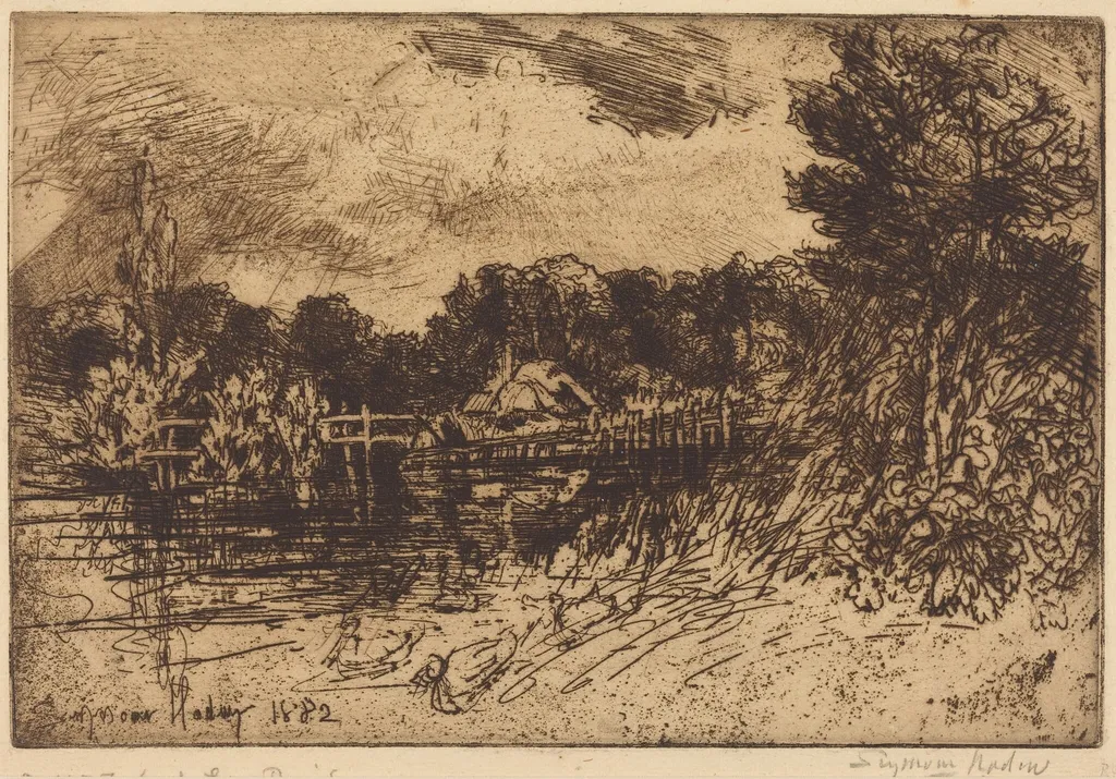 The Test at Longparish, by Francis Seymour Haden, ink, 1882
