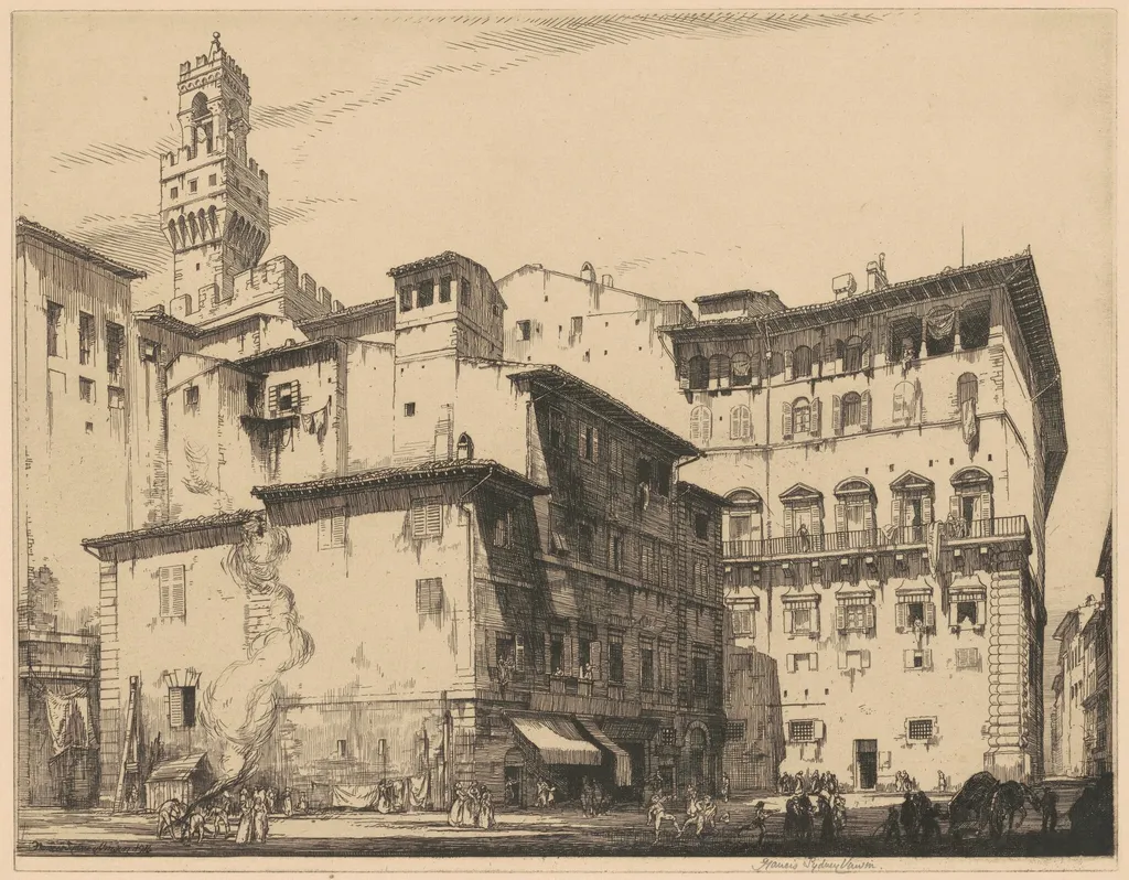 The Municipio, Florence, by Francis Sydney Unwin, ink, 1914