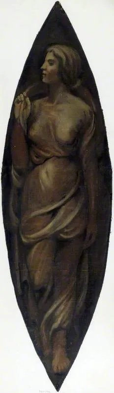 Standing Female Figure (decorative panel), by Francis Wollaston Moody, oil, 1865