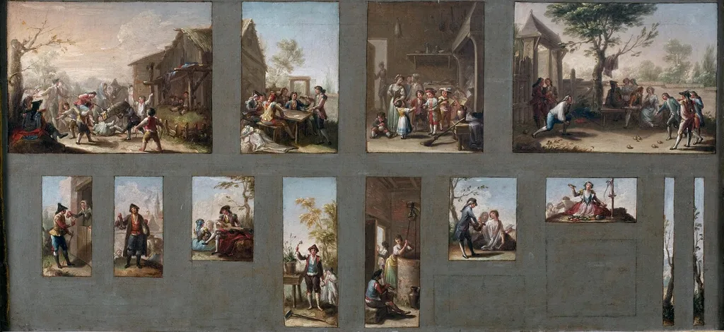 Thirteen sketches for Tapestry Cartoons, by Francisco Bayeu, oil, 1750