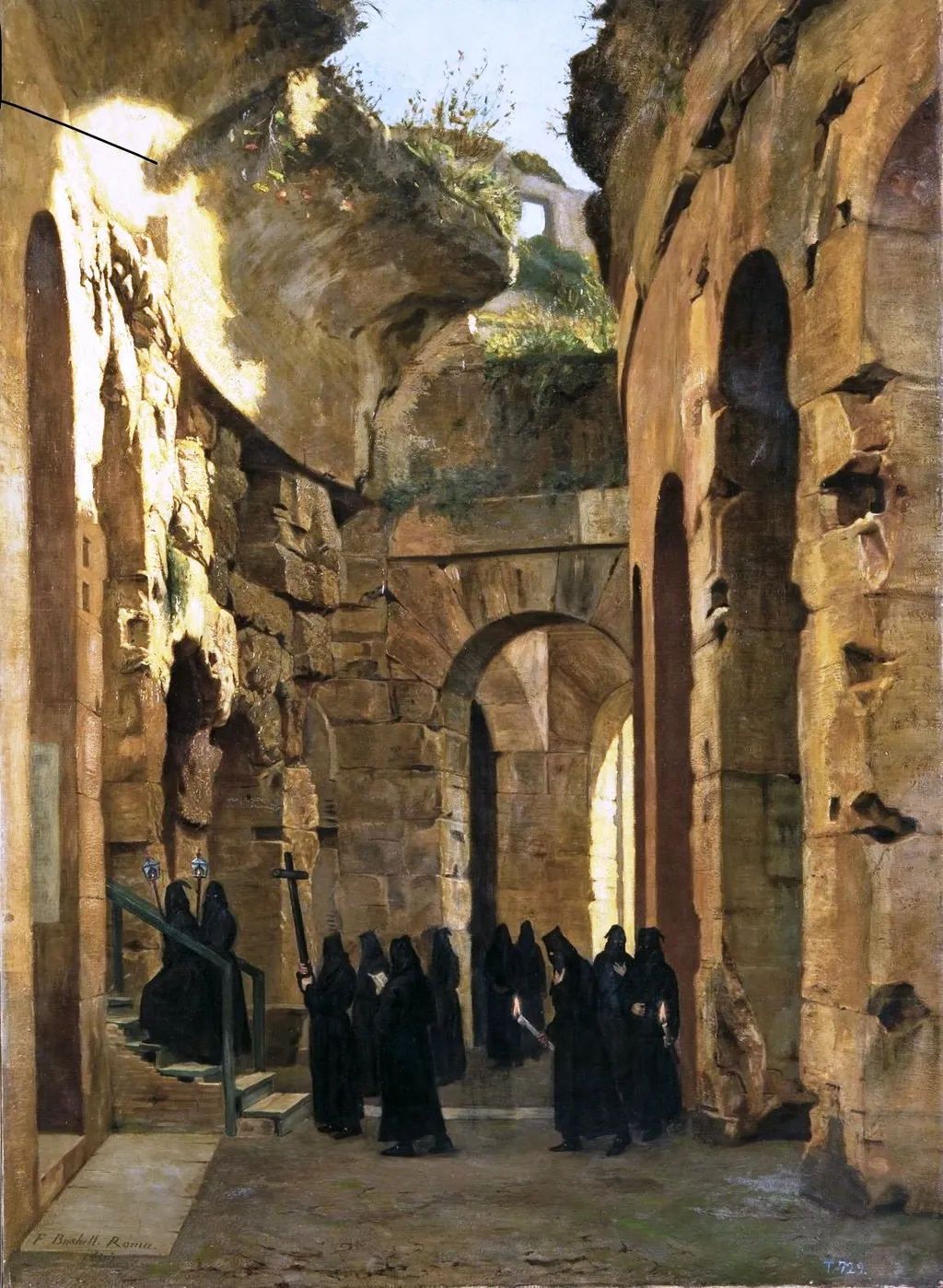 Procesión del Viernes Santo en el Coliseo de Roma, by Francisco Bushell Laussat, oil, 1864