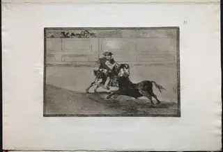 Bullfights:  A Spanish Mounted Knight in the Ring Breaking Short Spears Without the Help of Assistants, by Francisco de Goya