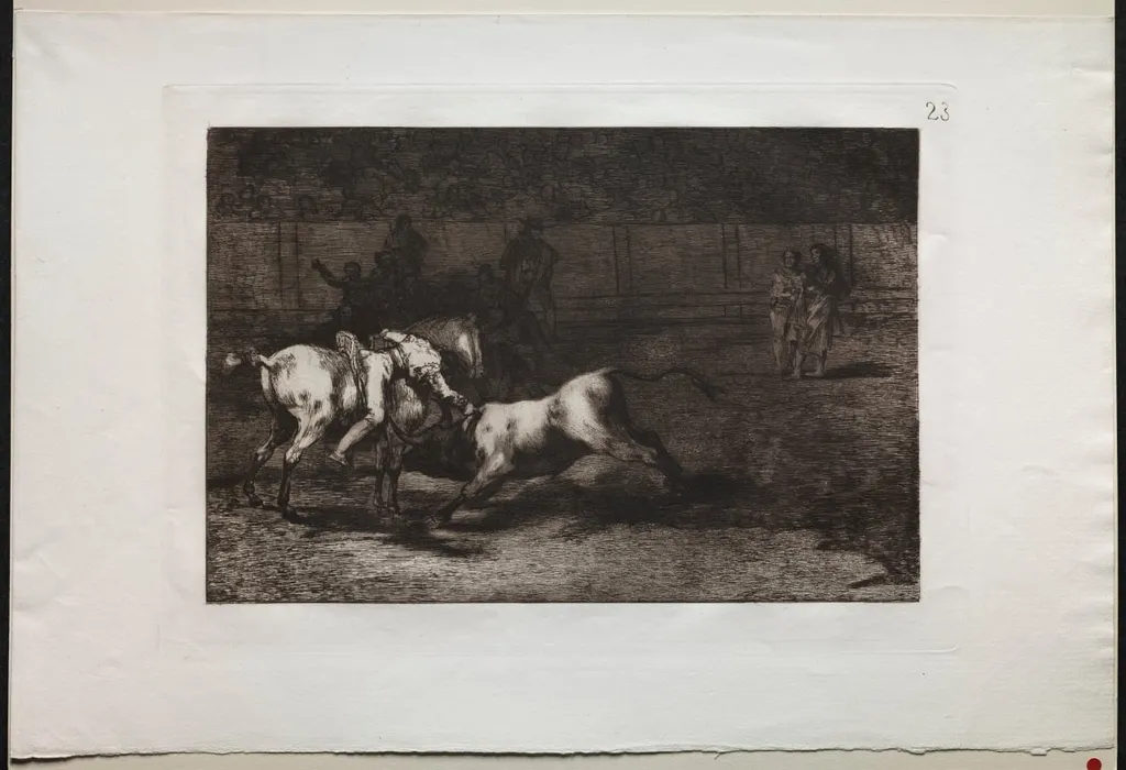 Bullfights: Mariano Ceballos, Alias the Indian, Kills the Bull From his Horse, by Francisco de Goya, 1816