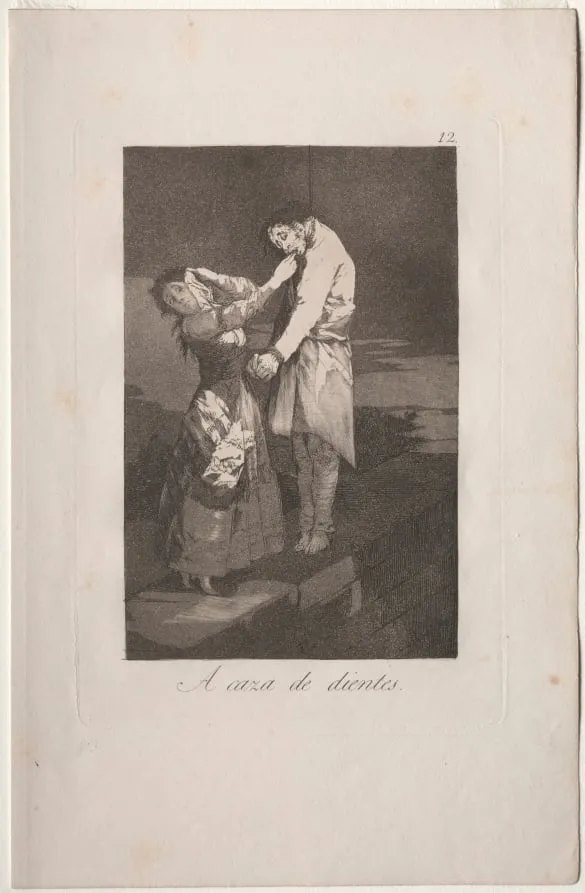 Out Hunting for Teeth, Plate 12, by Francisco de Goya, 1799