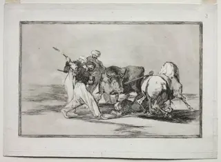 The Moors Settled in Spain, Giving Up the Superstitions of the Qur'an, Adopted this Art of Hunting, and Spear a Bull in the Open, by Francisco de Goya