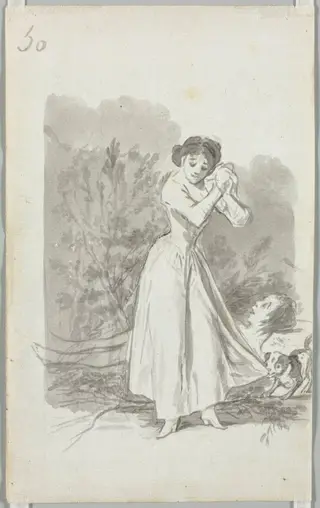 Young Woman Wringing Her Hands over a Man's Naked Body, Folio 50 (verso), by Francisco de Goya, 1796