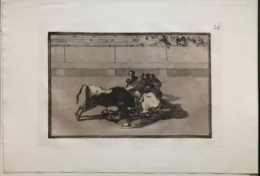 Bullfights: A Picador is Unhorsed and Falls Under the Bull, by Francisco Goya