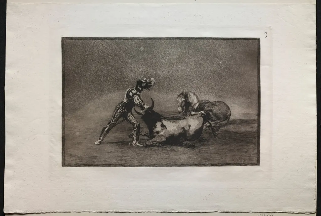 Bullfights: A Spanish Knight Kills the Bull After Having Lost His Horse, by Francisco Goya, 1816
