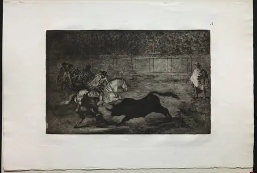 Bullfights: A Spanish Mounted Knight Breaking Short Spears with the Help of Assistants, by Francisco Goya