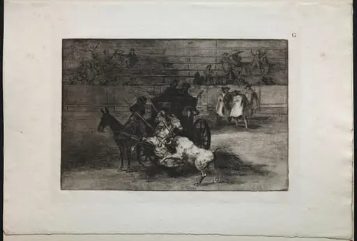 Bullfights: Fight in a Carriage Harnessed to Two Mules, by Francisco Goya