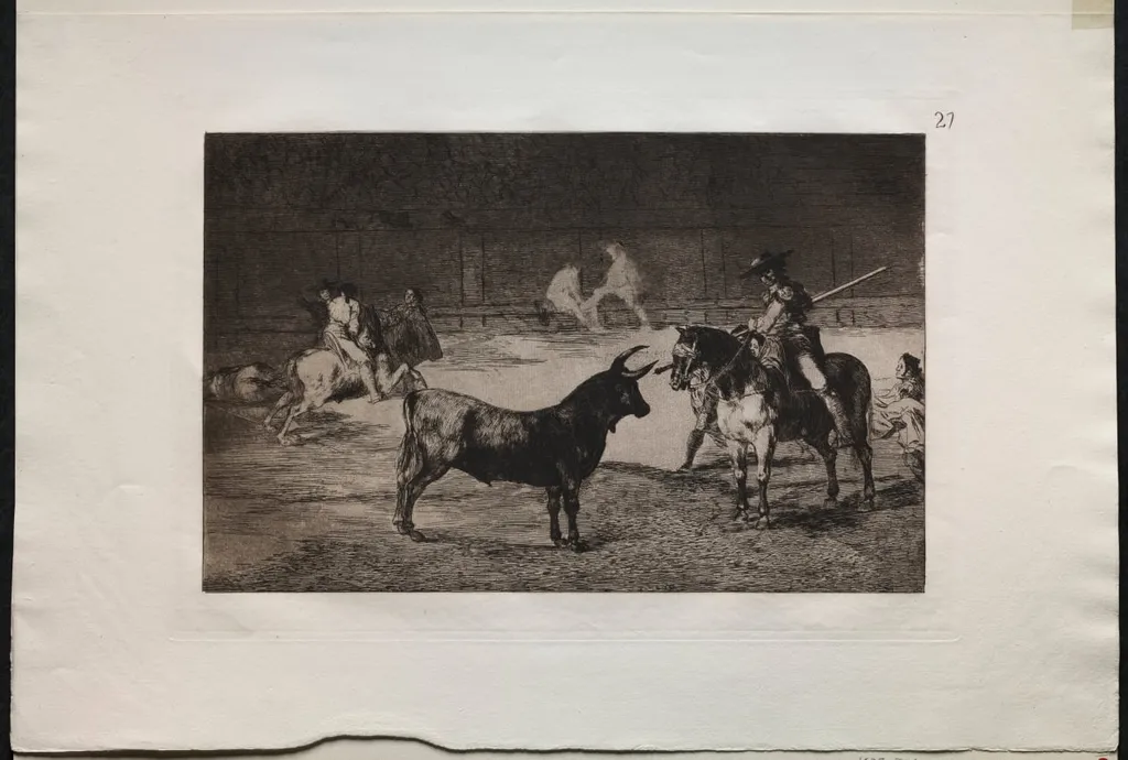 Bullfights: The Celebrated Picador, Fernando del Toro, Draws the Fierce Beast on with his Pique, by Francisco Goya, 1816