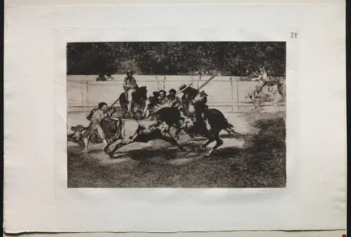 Bullfights: The Forceful Rendon Stabs a Bull with the Pique, From Which Pass he died in the Ring at Madrid, by Francisco Goya