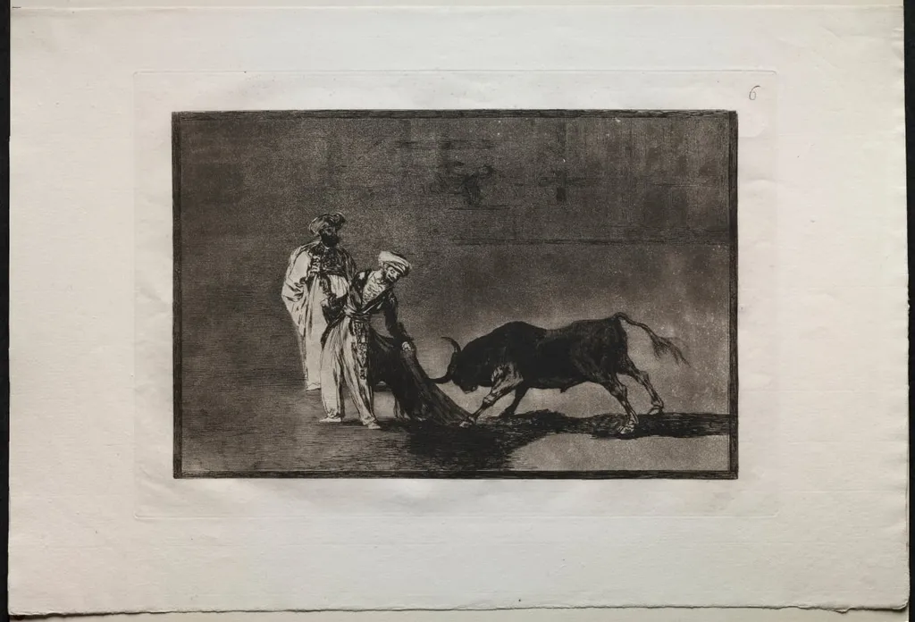 Bullfights: The Moors Make a Different Play in the Ring Calling the Bull with the Burnous, by Francisco Goya, 1816