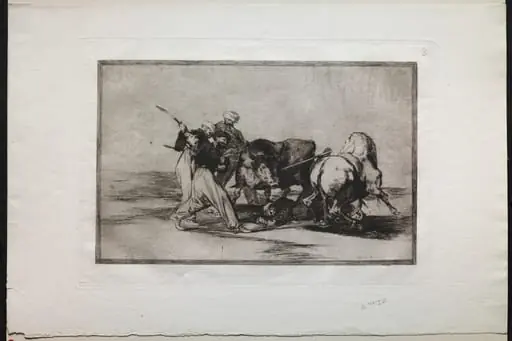 Bullfights: The Moors Settled in Spain, Giving Up the Superstitions of the Qur’an, Adopted this Art of Hunting, and Spear a Bull in the Open, by Francisco Goya