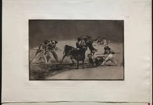 Bullfights: The Moors Use Donkeys as a Barrier to Defend Themselves Against the Bull Whose Horns Have Been Tipped with Balls, by Francisco Goya