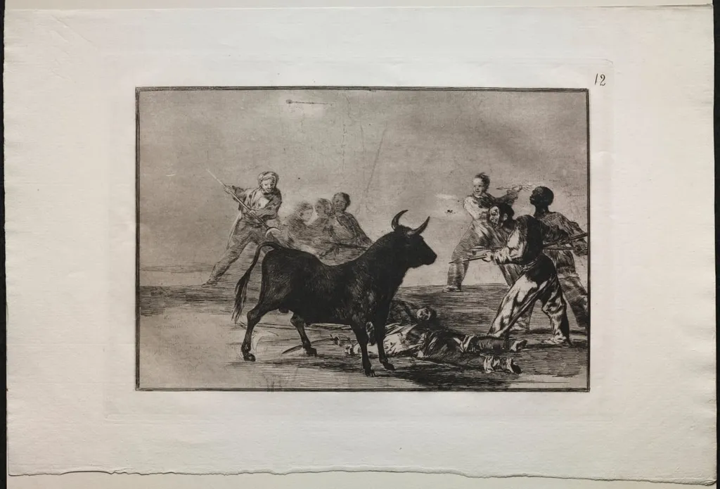 Bullfights: The Rabble Hamstringing the Bull with Lances, Sickles, Banderillas and Other Arms, by Francisco Goya, 1816