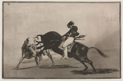 Bullfights: The Same Ceballos Mounted on Another Bull Breaks Short Spears in the Ring at Madrid, by Francisco Goya