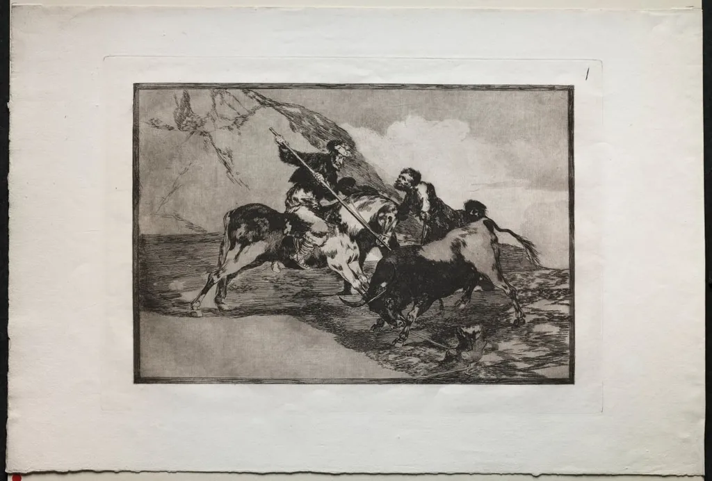 Bullfights: The Way in Which the Ancient Spaniards Hunted Bulls on Horseback in the Open Country, by Francisco Goya, 1816