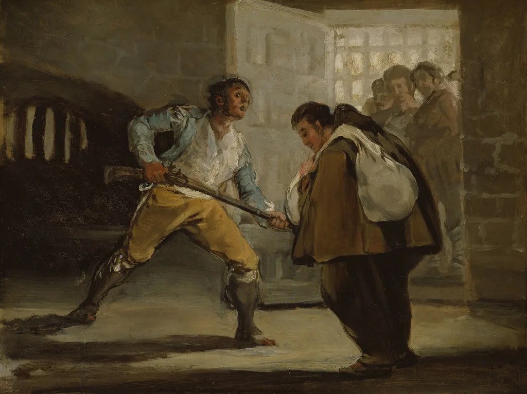 El Maragato Threatens Friar Pedro de Zaldivia with His Gun, by Francisco Goya, oil, 1806