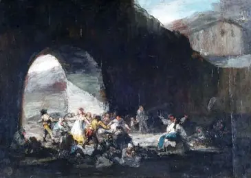 Fiesta popular bajo un puente, by Francisco Goya