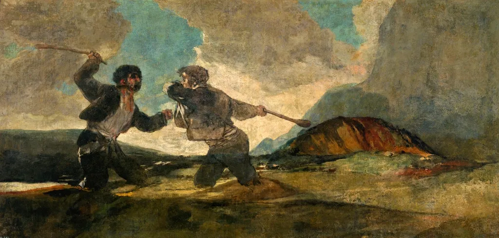 Fight with Cudgels, by Francisco Goya, oil, 1820