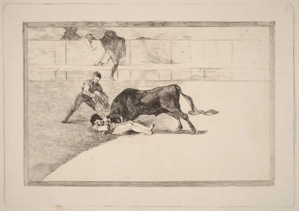 La desgraciada muerte de Pepe Illo en la plaza de Madrid (The Unlucky Death of Pepe Illo in the Ring at Madrid), by Francisco Goya, ink, 1816