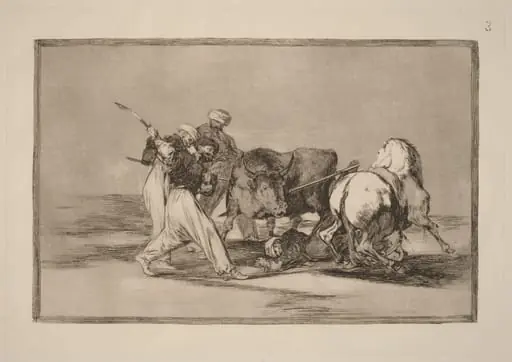 Los moros establecidos en Espana, prescindiendo de las supersticiones de su Alcoran, adoptaron esta caza y arte, y lancean un toro en el campo (The Moors Settled in Spain, Giving up the Superstitions of the Koran, Adopted This Art of Hunting, and Spear a Bull in the Open), by Francisco Goya